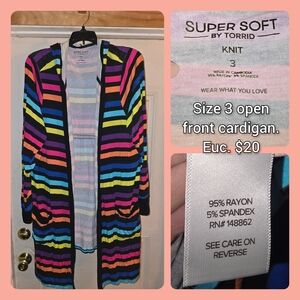 Torrid Multicolor Striped Open Cardigan